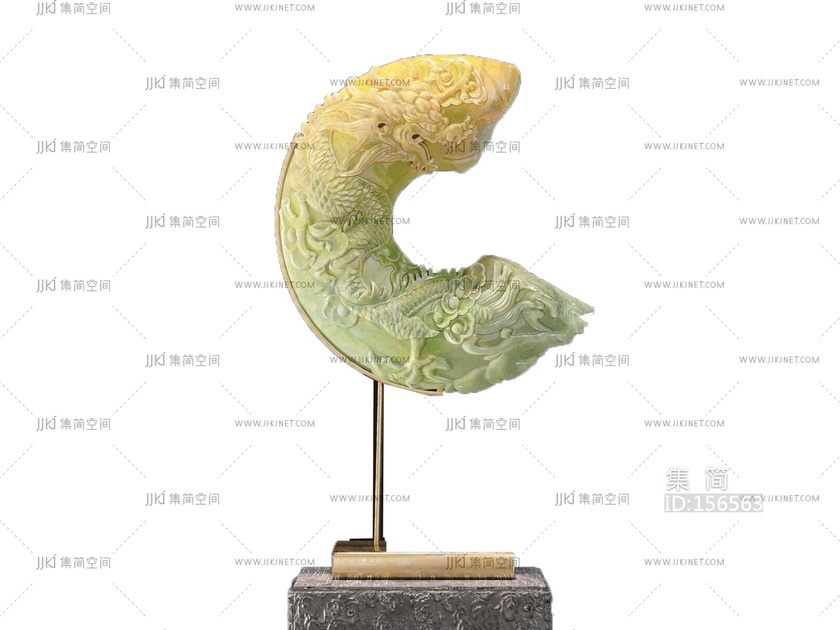 现代摆件组合_新中式玉石摆件中式摆件和田玉SU模型