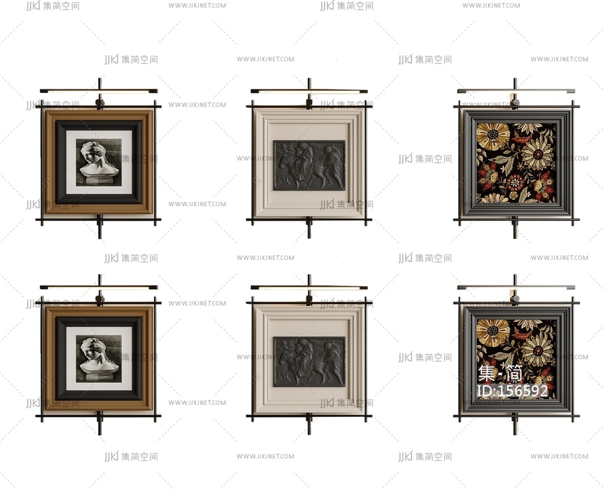 法式中古挂画_装饰画_组合3D模型