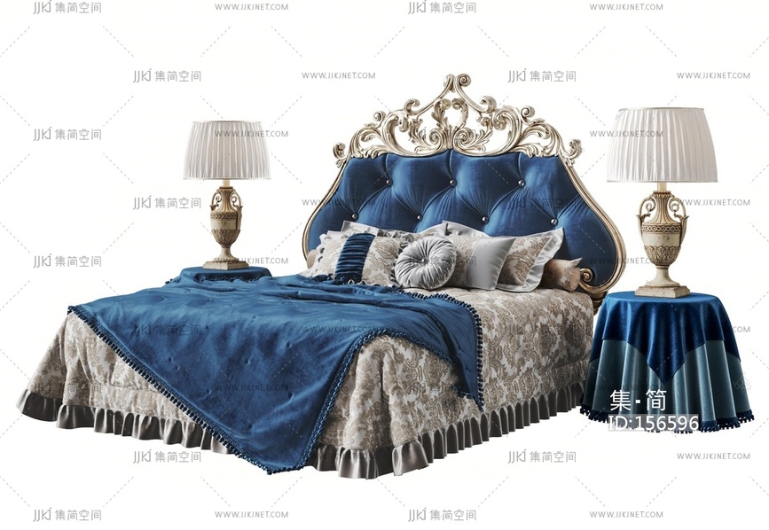 欧式古典床组合 双人床台灯3D模型