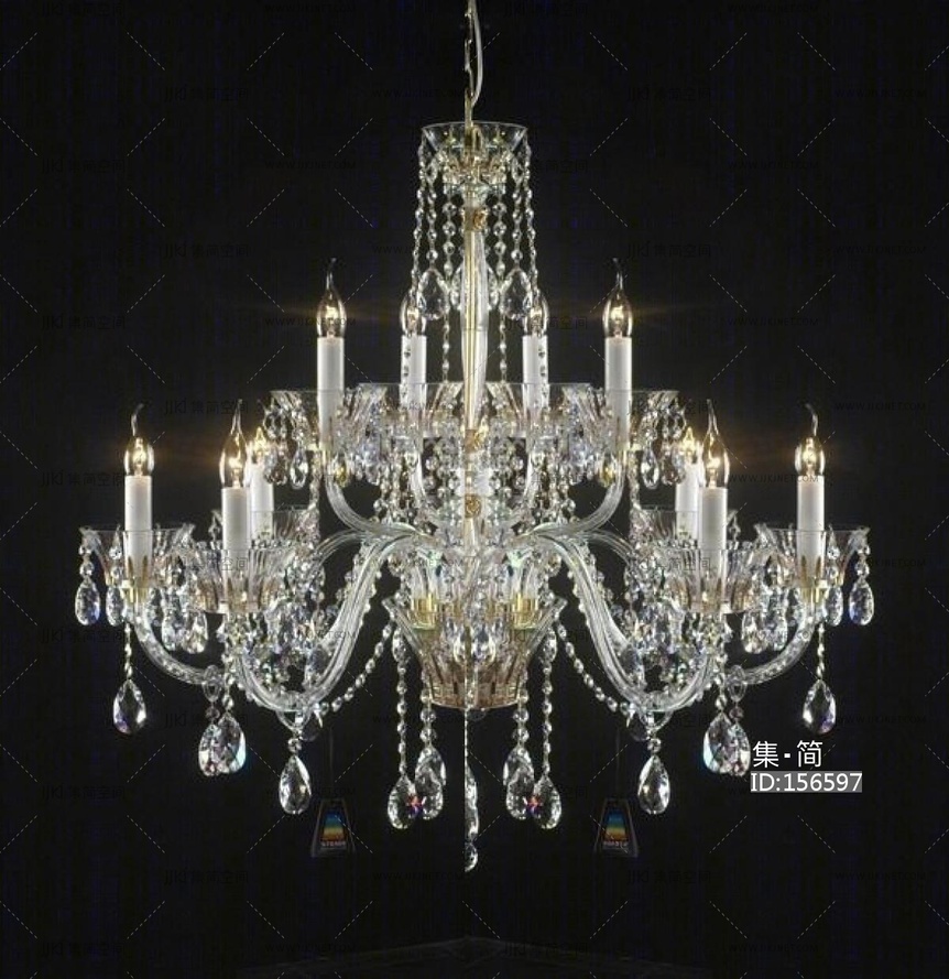 欧式水晶烛台多头吊灯水晶吊灯3D模型