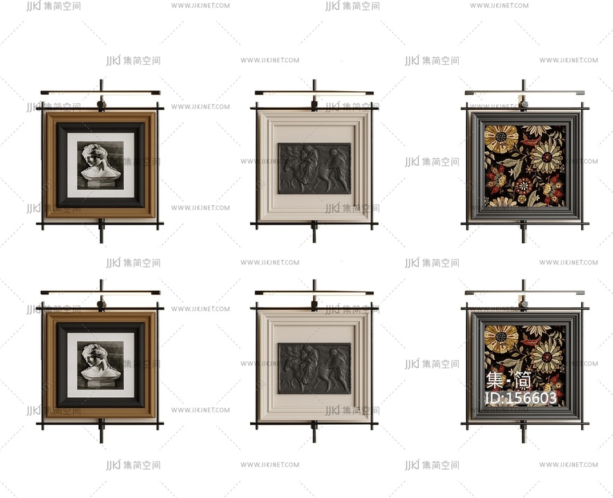 法式中古挂画_装饰画_组合SU模型