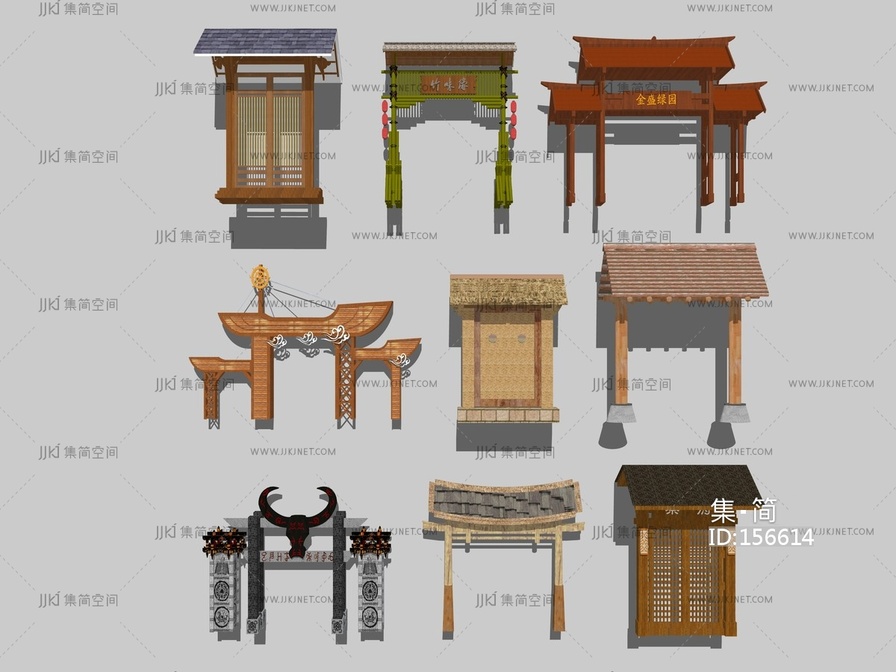 中式庭院门木门高门 su草图模型