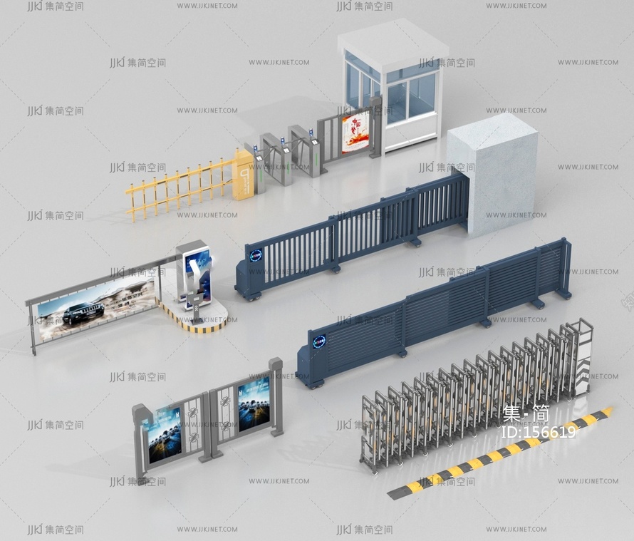 公用器材_伸缩们_道闸_现代岗亭_门禁伸缩门3D模型