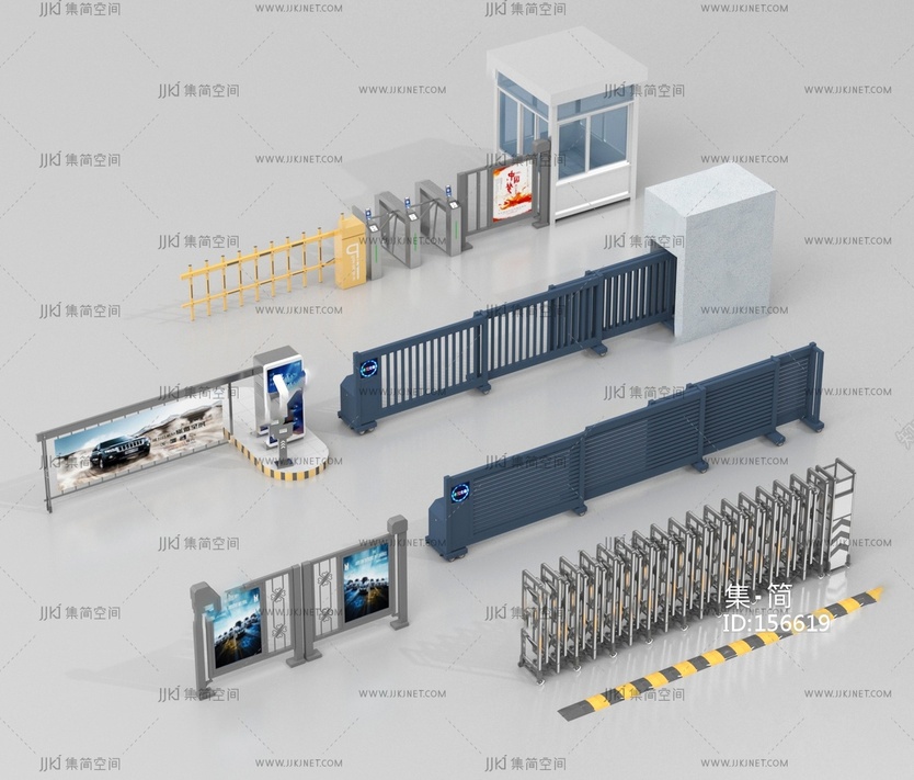 公用器材_伸缩们_道闸_现代岗亭_门禁伸缩门3D模型