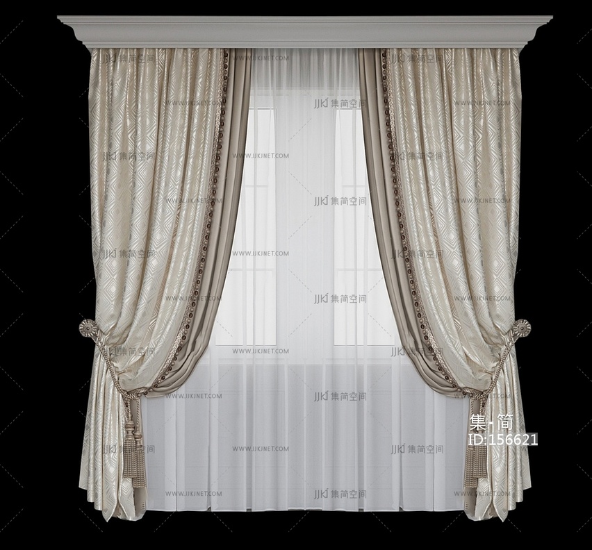 美式欧式通用窗帘3D模型