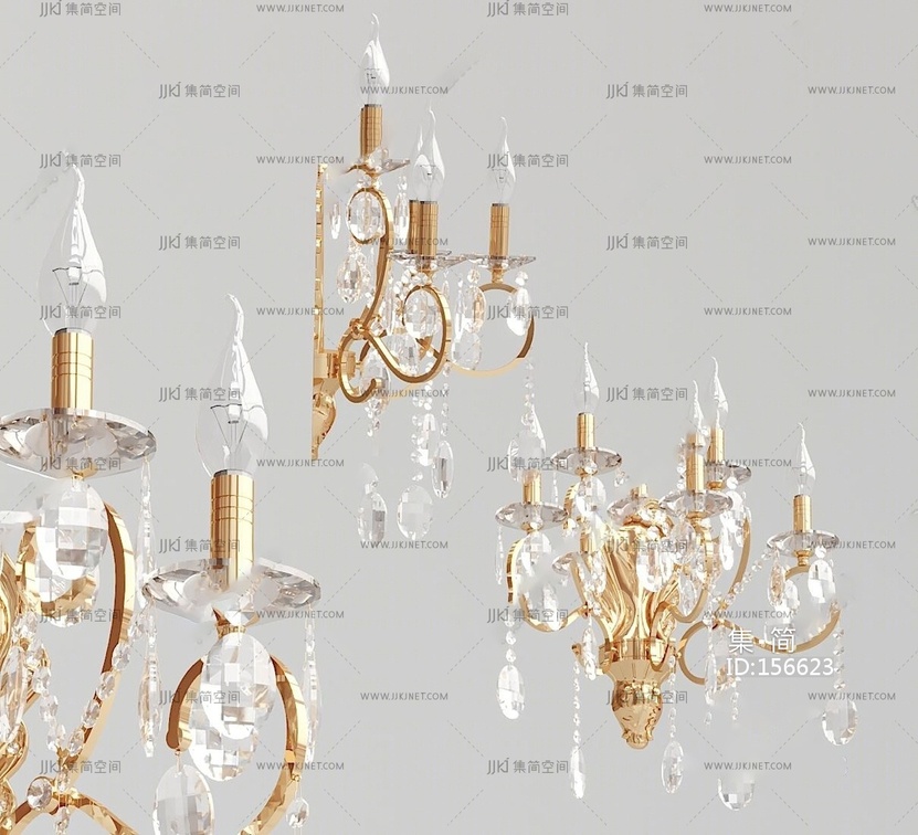 欧式古典金属玻璃壁灯3D模型