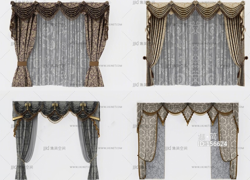 欧式古典欧式美式窗帘组合模型3D模型