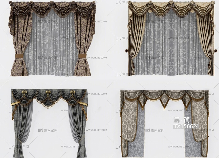 欧式古典欧式美式窗帘组合模型3D模型