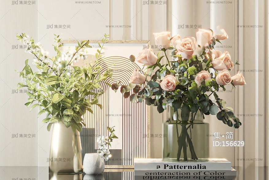 现代花艺__玻璃花瓶_鲜花_插花_装饰摆件3D模型