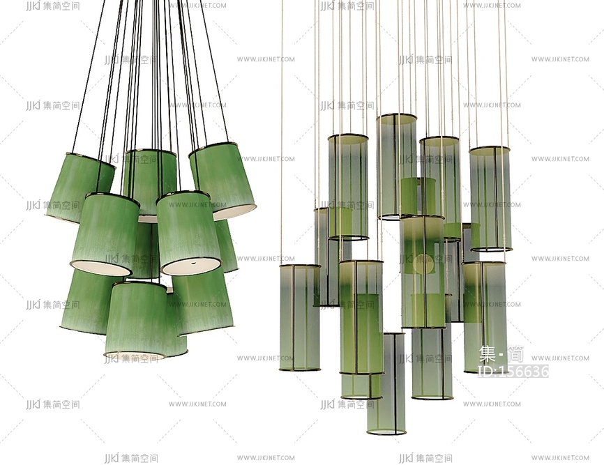 现代新中式艺术吊灯_竹子主题装饰吊灯3D模型