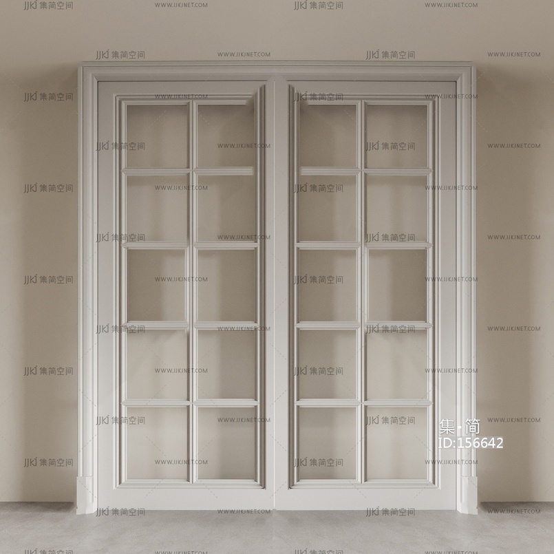 奶油简约双开门_玻璃门_厨房门_阳台门_双开门3D模型