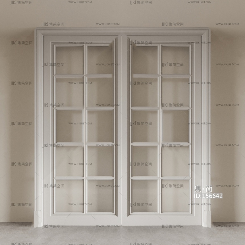 奶油简约双开门_玻璃门_厨房门_阳台门_双开门3D模型
