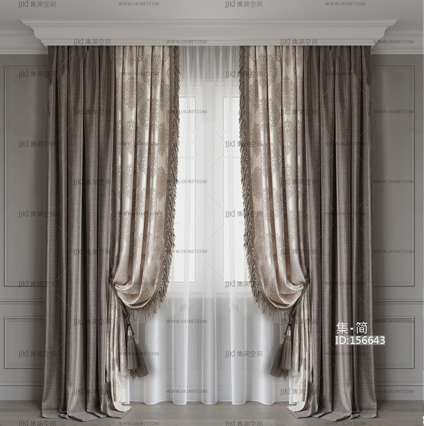 现代布艺窗帘3D模型