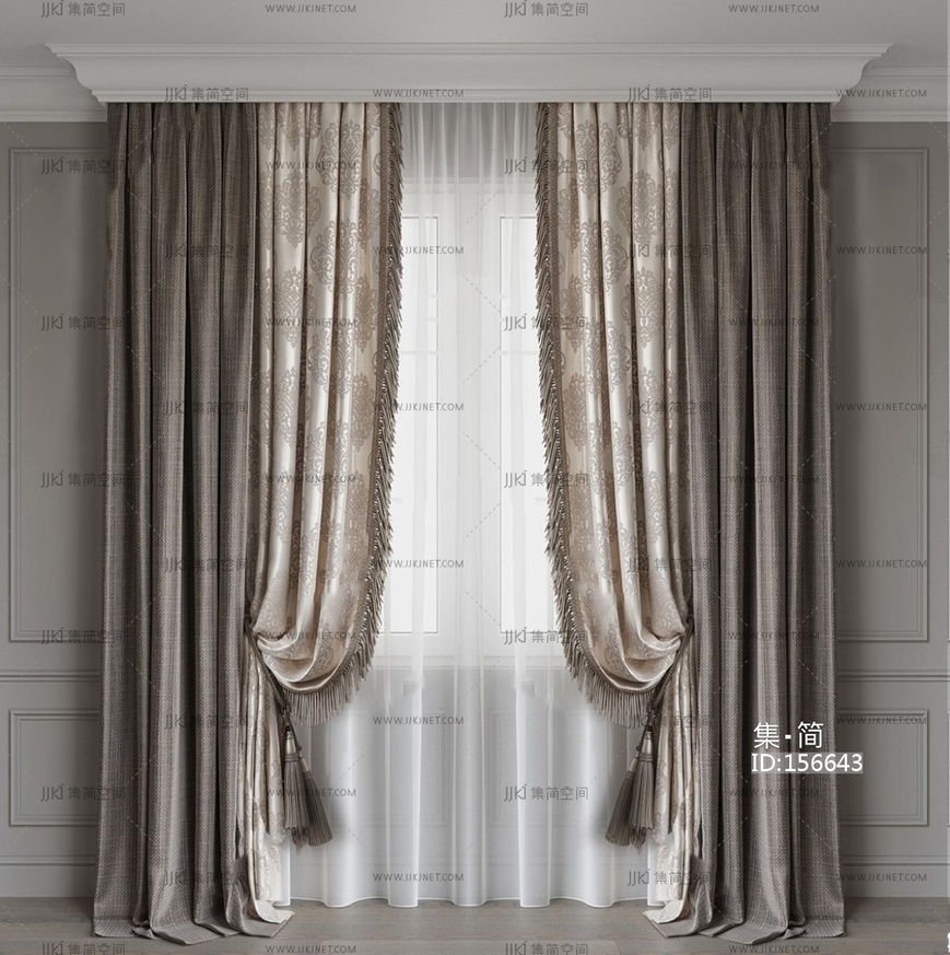 现代布艺窗帘3D模型