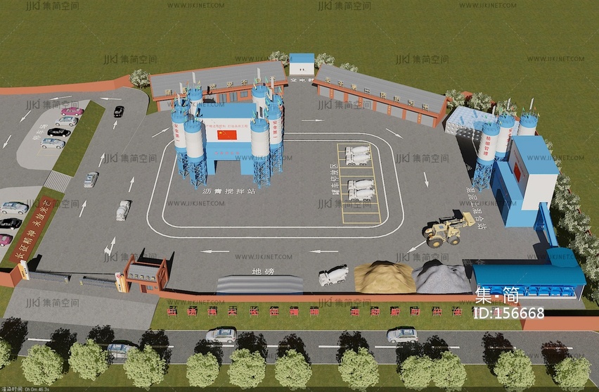 现代建筑工地_搅拌站_路政公路管理_工地鸟瞰_铲车搅拌车3D模型