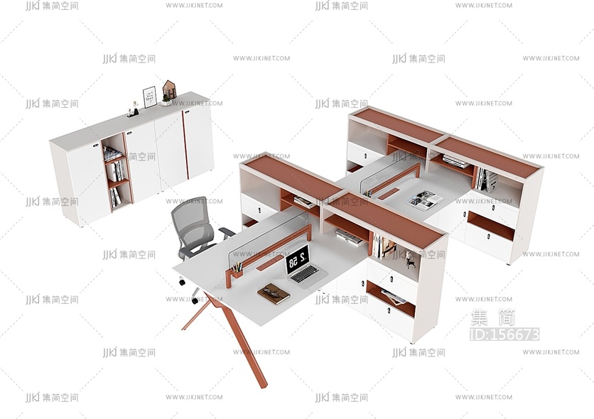 现代办公桌_办公位_工作桌_办公椅_文件柜_屏风_高柜_办公室3D模型