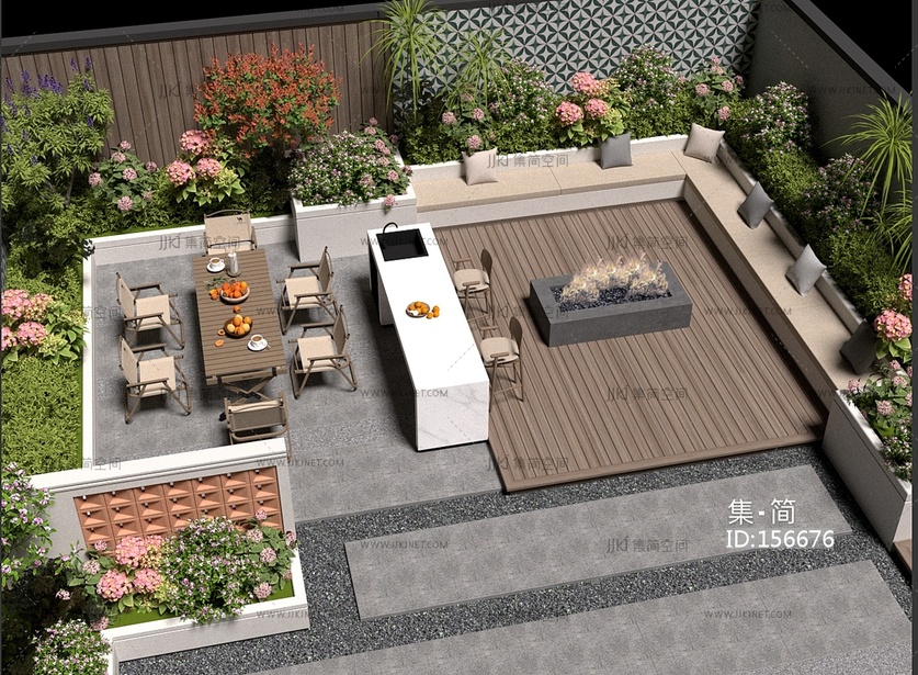 现代庭院_别墅庭院3D模型