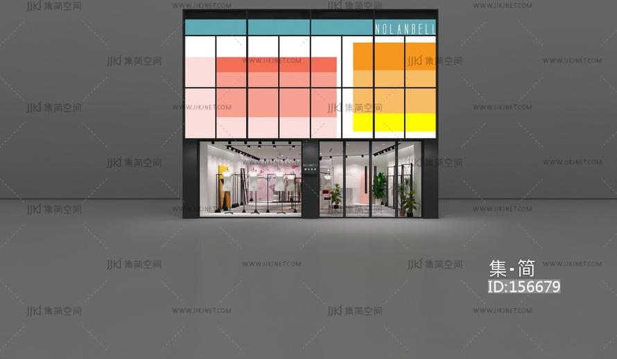 现代服装店店面，门头3d模型