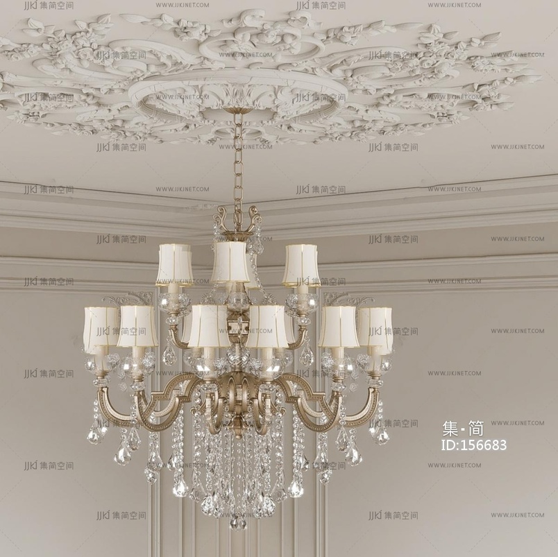 法式吊灯水晶吊灯灯罩吊灯3D模型