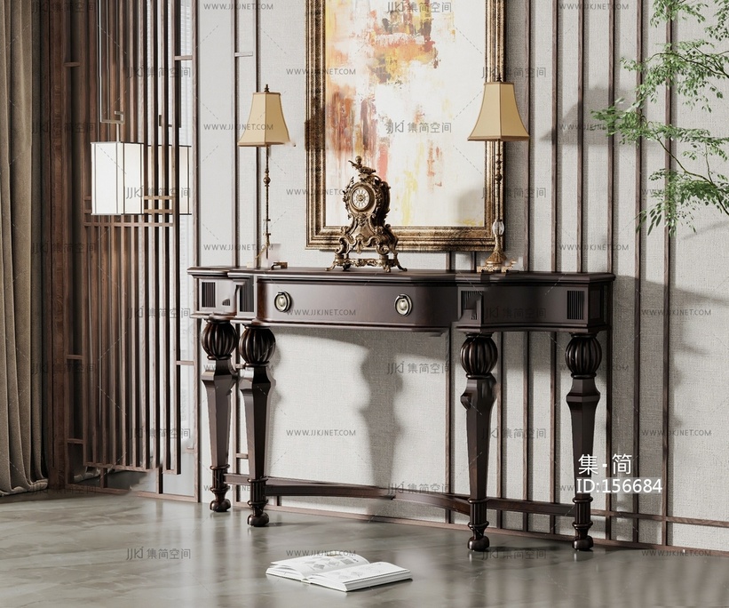 美式端景条案3D模型