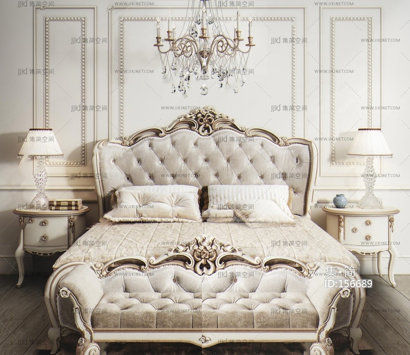 欧式双人床床头柜台灯组合