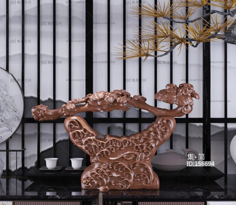 新中式雕塑_灵芝如意_装饰摆件3D模