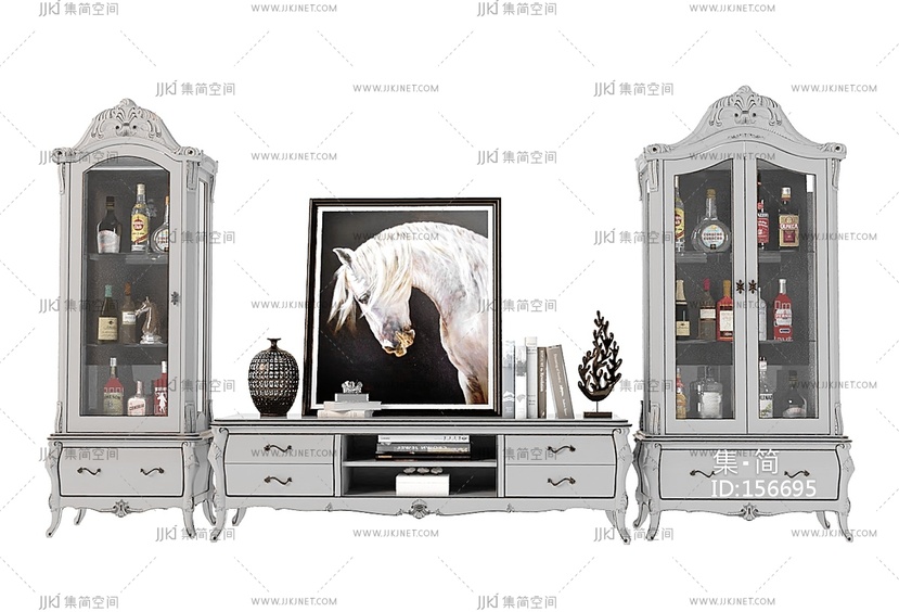 欧式电视柜酒柜摆件组合3D模型