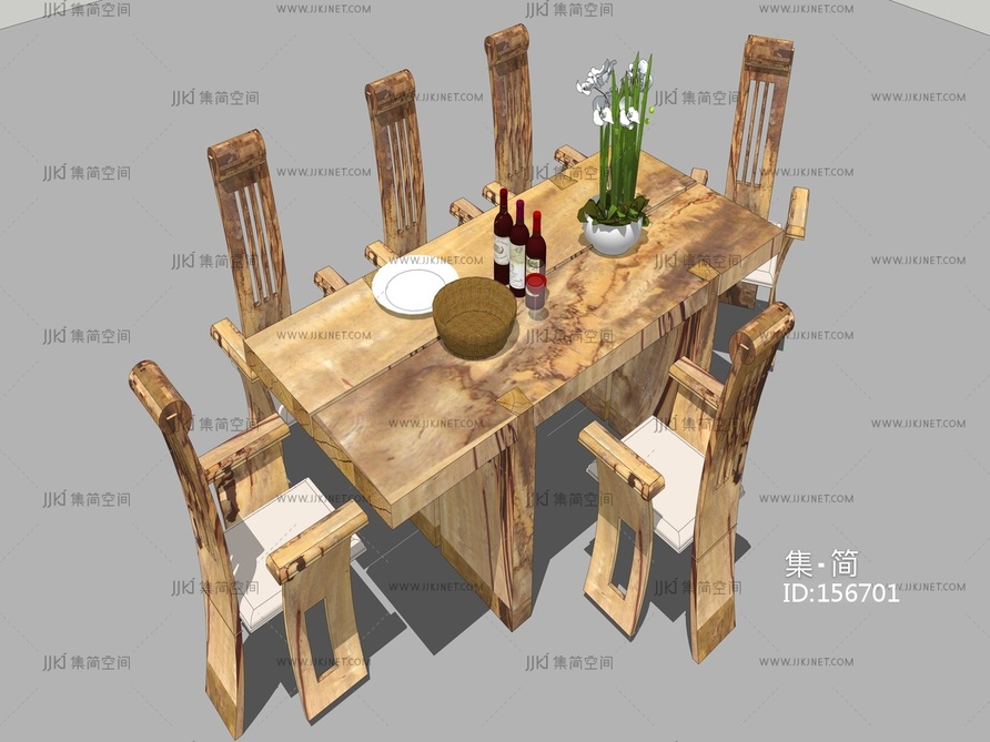 中式休闲餐桌椅 su草图模型