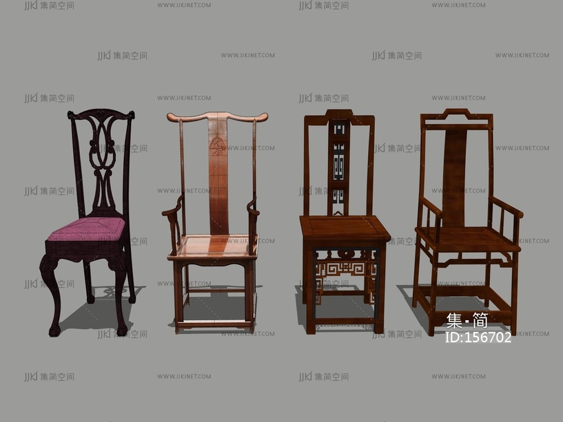 中式休闲椅单椅太师椅 su草图模型