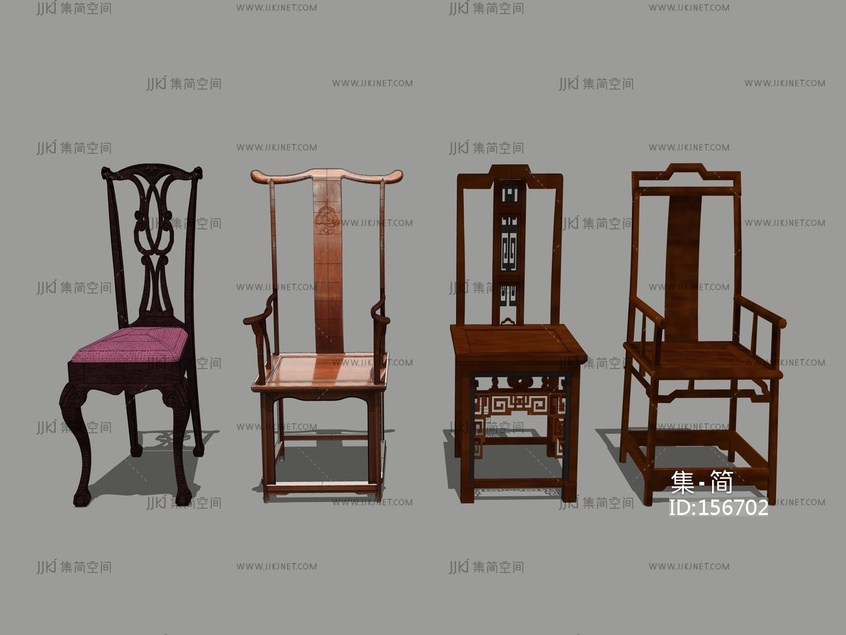 中式休闲椅单椅太师椅 su草图模型