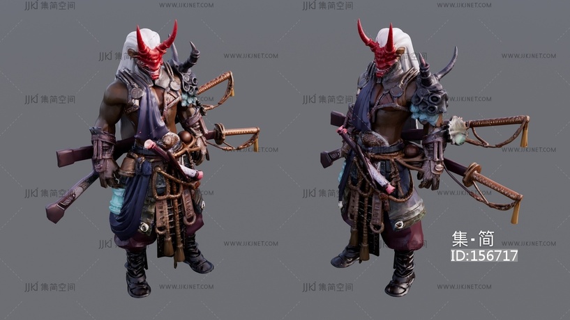 白发红面具武士雕塑 su草图模型