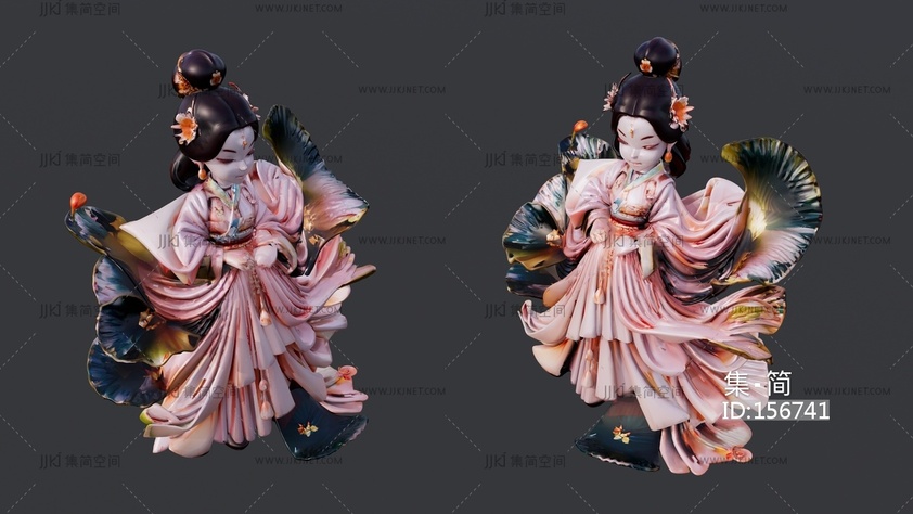 粉色古装的仙女雕塑 su草图模型