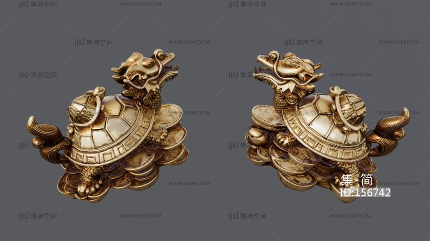 金色龙龟雕塑摆件 su草图模型