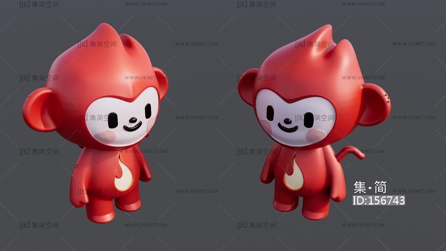 红色猴子雕塑 su草图模型