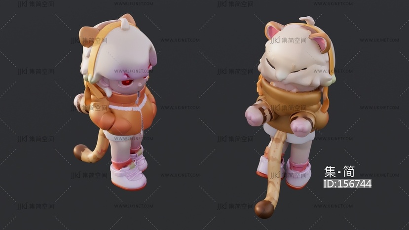 黄色外套的虎尾人面雕塑 su草图模型