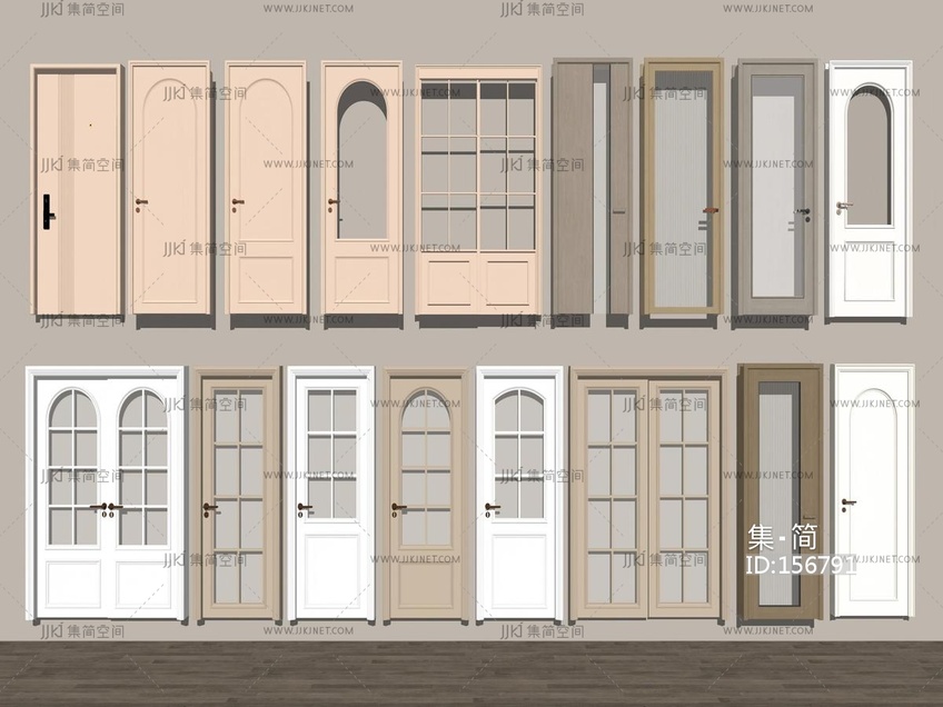 北欧简约现代风格单开门木门卧室门 su草图模型