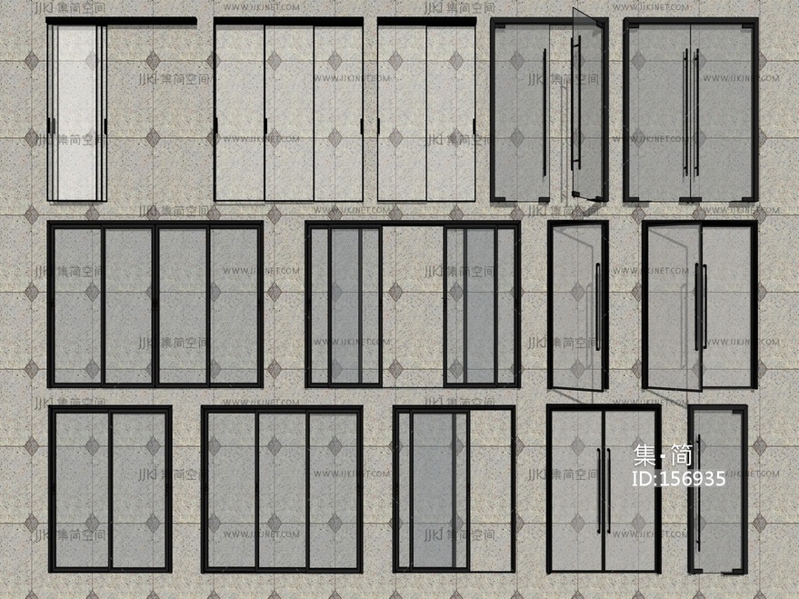 现代简约推拉门玻璃门厨房门阳台门 su草图模型