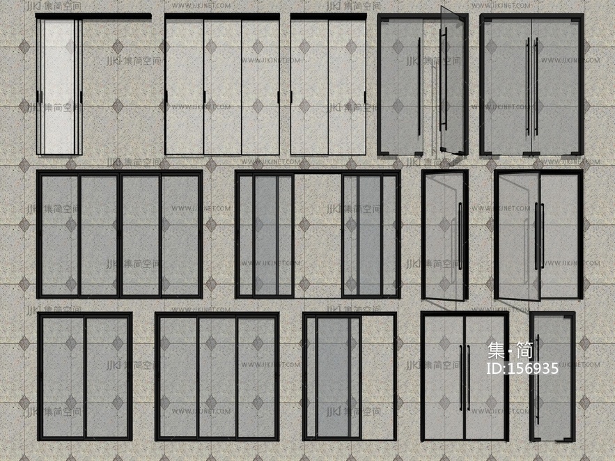 现代简约推拉门玻璃门厨房门阳台门 su草图模型