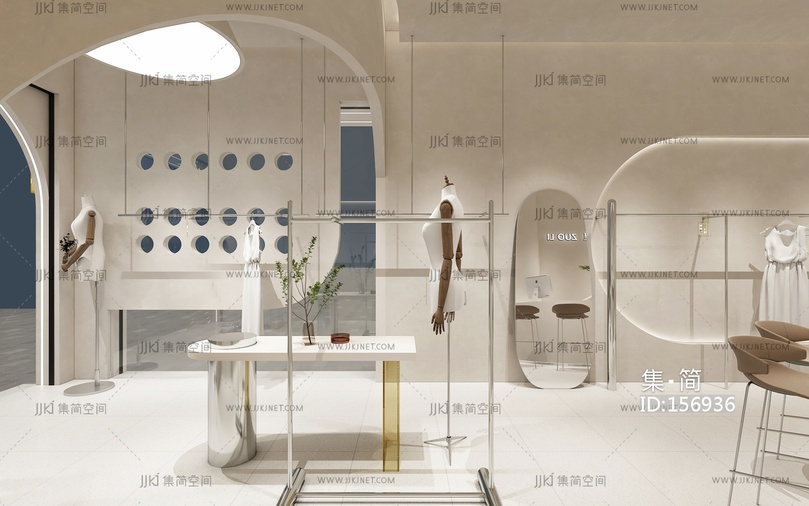 现代奶油中古风服装店 3d模型