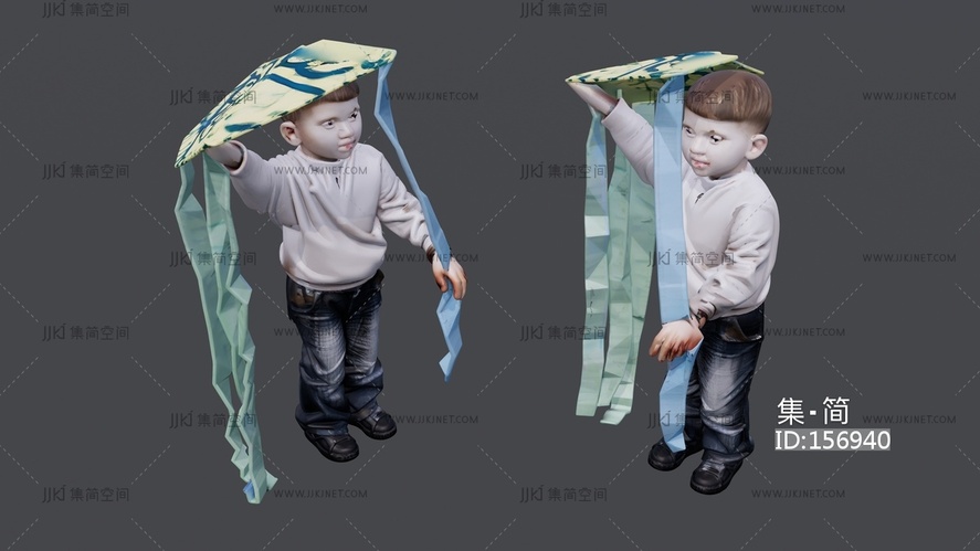 手拿放风筝的小男孩 su草图模型