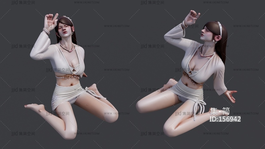 穿白色衣服坐在地上的女人 su草图模型