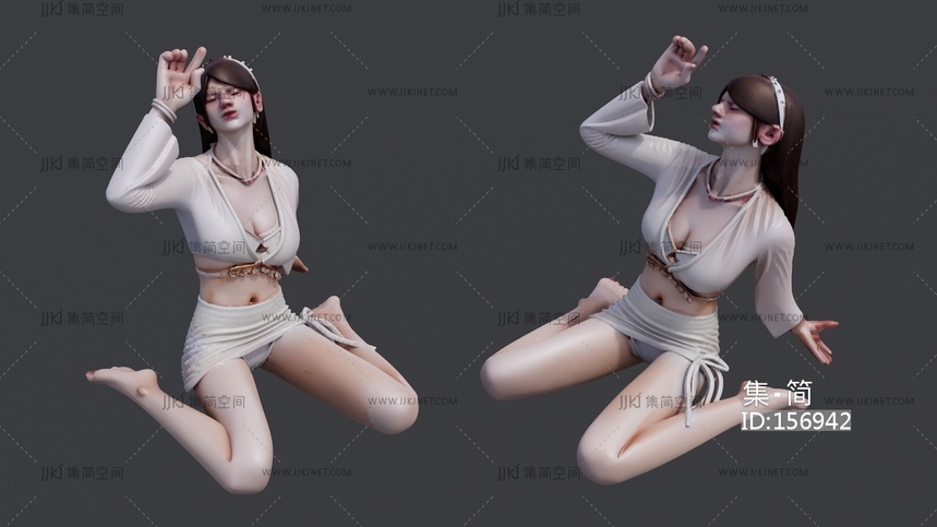 穿白色衣服坐在地上的女人 su草图模型