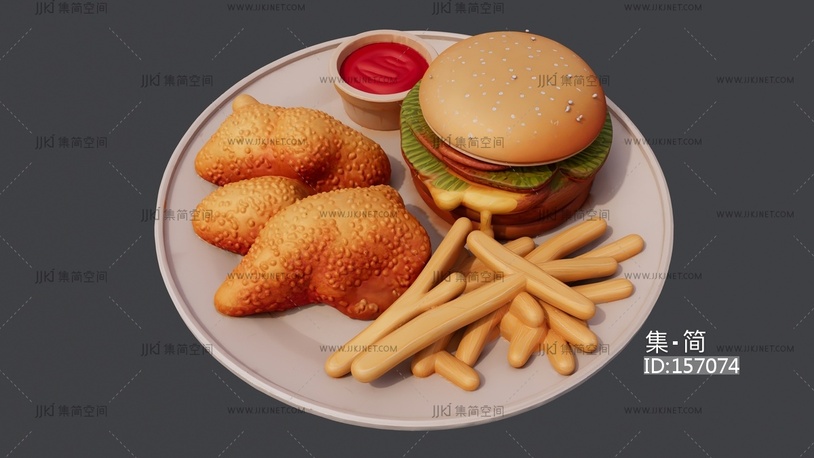 汉堡炸鸡和薯条组合