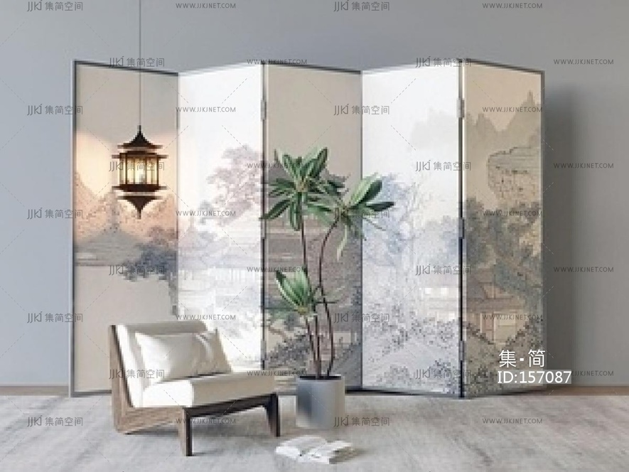 中式休闲椅_皮休闲椅_木休闲椅_塑料休闲椅-屏风SU模型