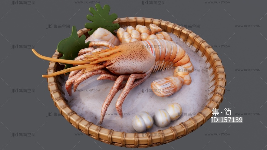 一筐新鲜的大龙虾海鲜