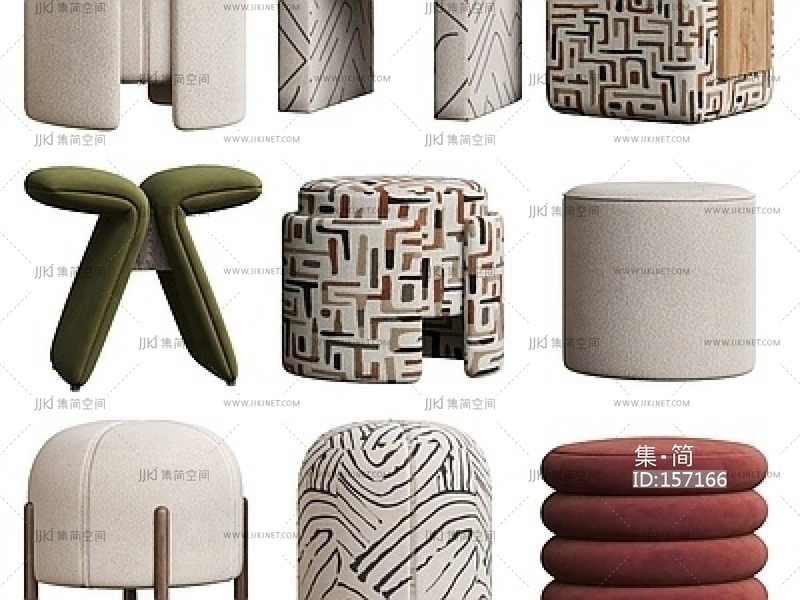 现代中古凳子组合SU模型