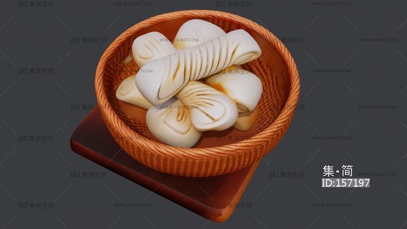 一筐长花卷馒头 su草图模型