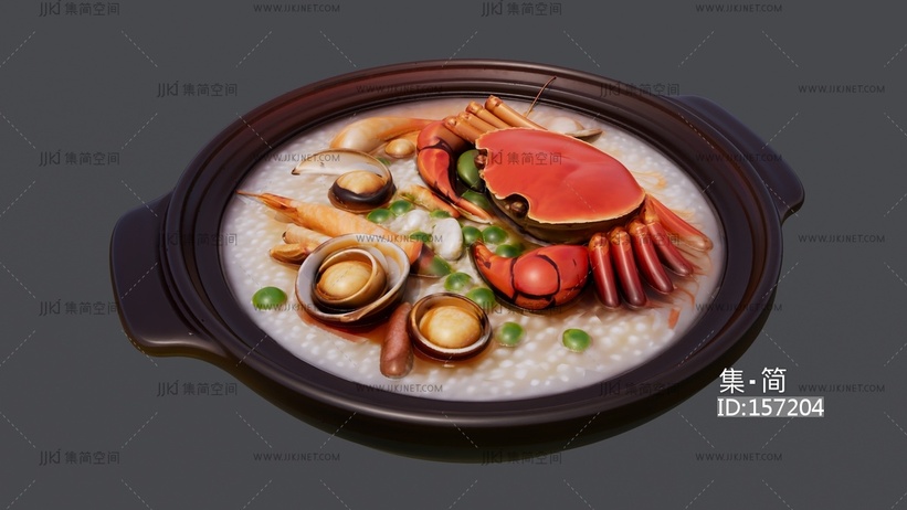 一碗砂锅螃蟹海鲜粥 su草图模型