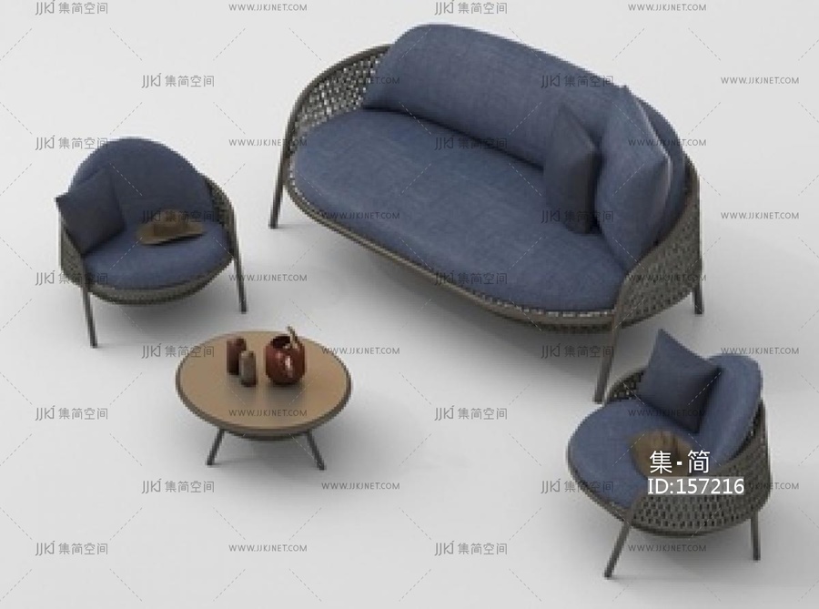 现代户外沙发 户外卡座沙发SU模型