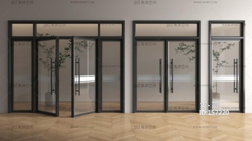 现代双开玻璃门 单开玻璃门SU模型